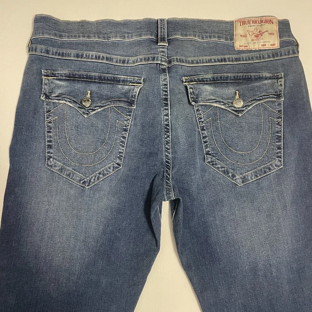 True Religion Jeans Mens 40 x 33 Blue Geno Relaxed Slim SN Flap Stretch 44223